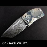 浮紋-UKIMON- Damascus TANTO POINT Blue Wave